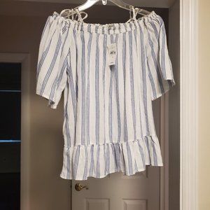 NWT Loft Off the Shoulder Blue/White Top (Sz M)